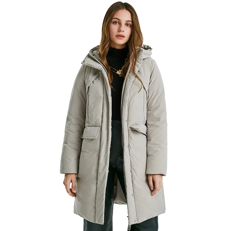 

HANYUN Water Repellent Down Coat Women's Hooded Two Way Zipper Down Jacket