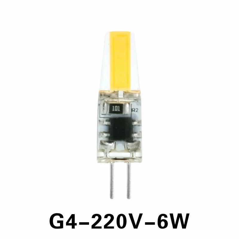 G4 6W 220V Светодиодный G4 G9 E14 лампочка переменного/постоянного тока с затемнением 12 В 220 В 3 Вт 6 Вт 9 Вт COB SMD светодиодный светильник заменить галогенный прожектор люстра - Испускаемый цвет: G4 6W 220V