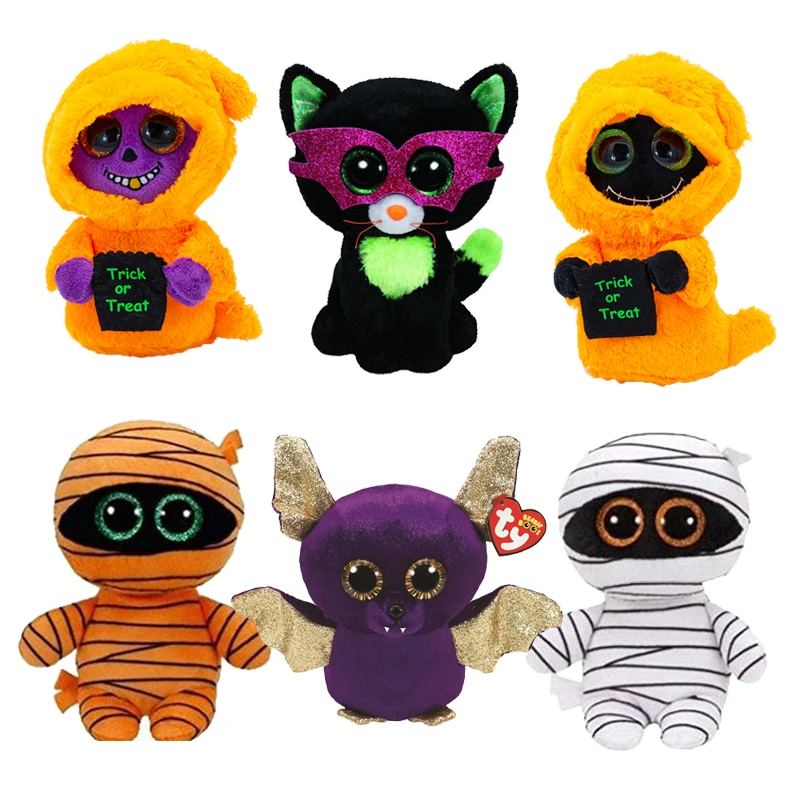 

Ty Beanie Boos Big Eyes Soft plush Doll Halloween Series Toys Bat Spider Cat Mummy Reaper Animal Child Gift 15CM