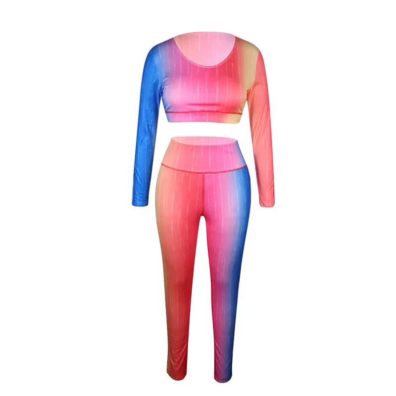 

Patchwork Printed Sports Suit T-Shirt Tight Pants Two - Piece Set Autumn European and American Women 's Clothing