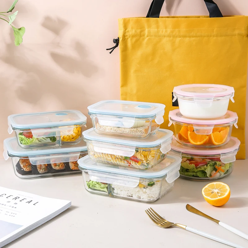 Kühlschrank Crisper Aufbewahrungsbehälter Glas Lunchbox Mikrowellengeeignete Bento Box Tragbare auslaufsichere Lebensmittelbox für Picknick mit