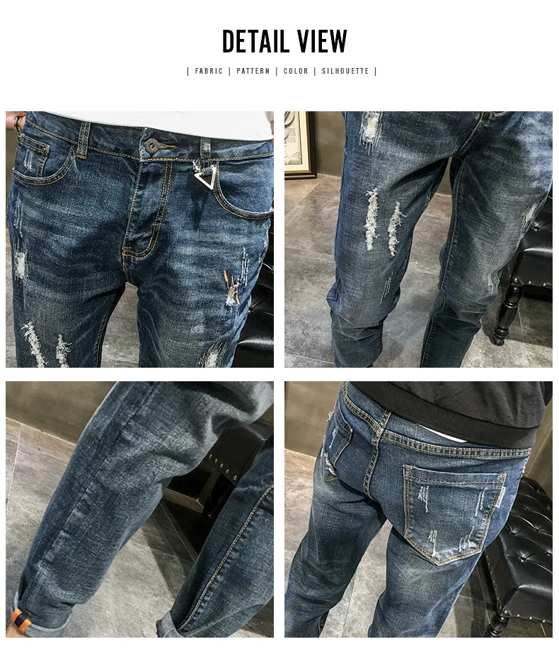 

2021 New Broken Hole Pencil Jeans for Men Classic Stretch Denim Pantalon Homme Classic Men Slim Pants Fashion Korean Trousers