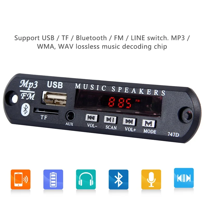 

Odomy USB TF FM WMA 7V 12V Car Audio Radio Module Bluetooth Wireless MP3 Decoder Board with Remote Control For Car Accessories