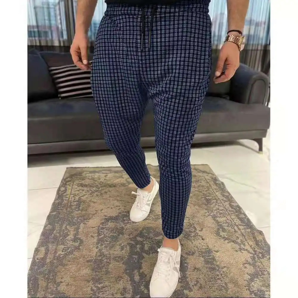 

2021 Men Korean Muti-color Plaid Casual Pants Loose Long Straight Joggers Men's Slim Fit Business Exercise Trousers