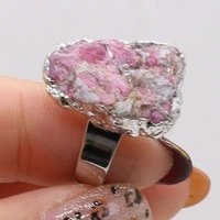 natural semi precious ring rhodochrosite open ring adjustable zinc alloy for making jewelry rings gift for women