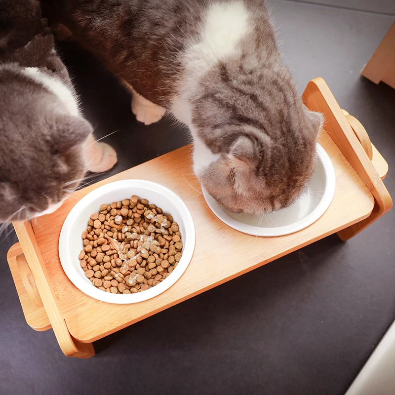 Регулируемая по высоте миска для домашних животных бамбуковая полка