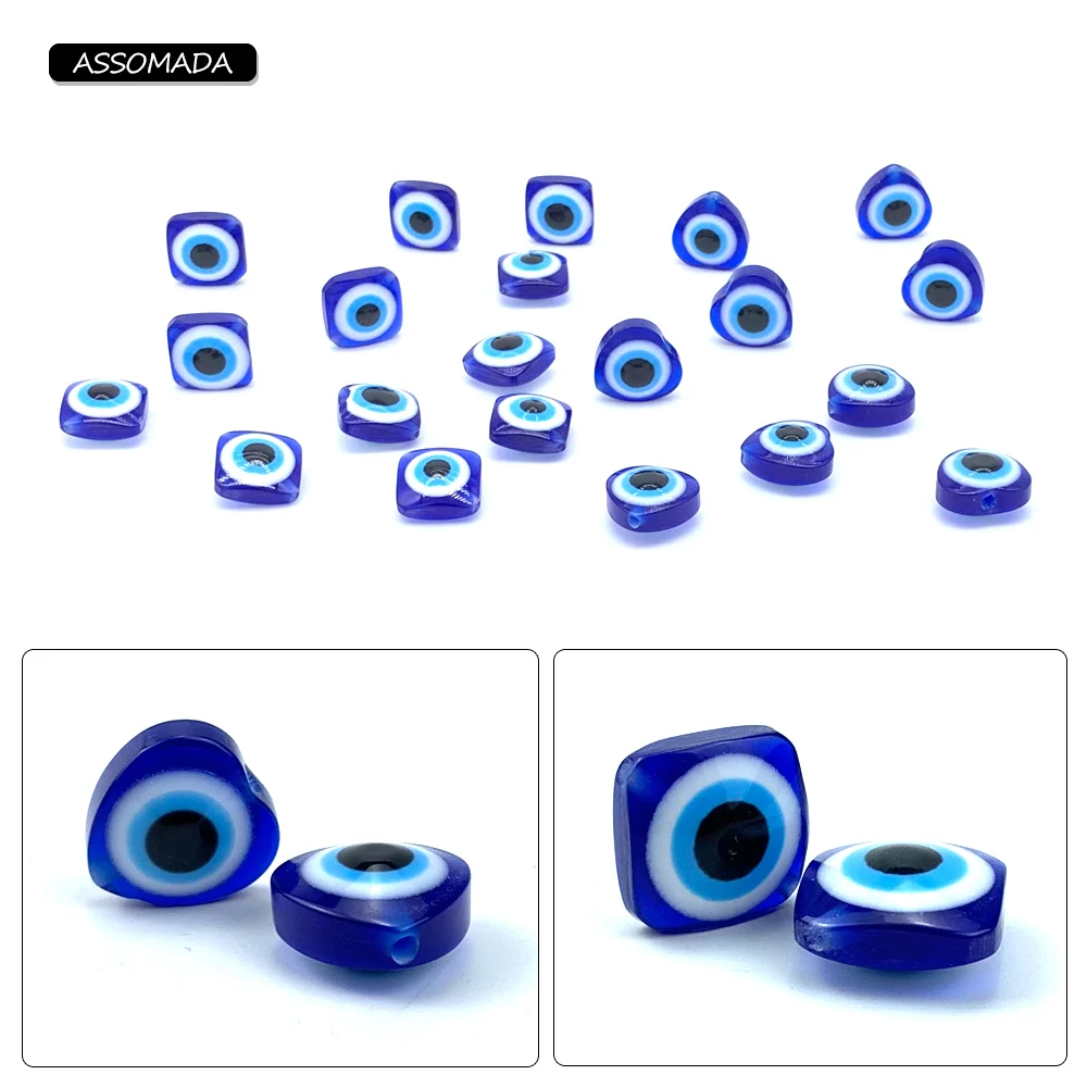 

Blue Evil Eye Beads Love Square Oblate Shape Handmade Necklace Bracelets Earrings DIY Beads For Jewelry Making ASSOMADA
