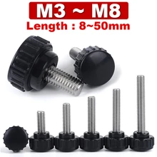 Round Head Handle Hand Screw Round Knurled Rubber Thumb Screw Plastic Tighten Bolt Nuts Knob 304 Stainless Steel M3 M4 M5 M6 M8