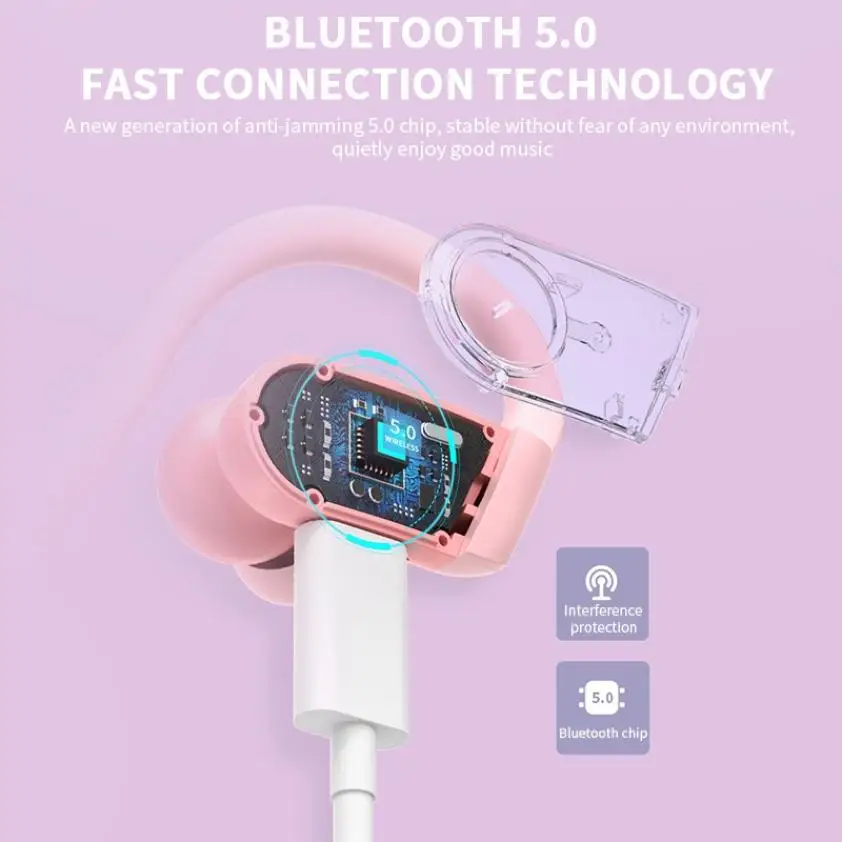 

W05 Bluetooth Earphone Neckband Wireless Headphones Stereo Hifi Waterproof Ear Hook Sports Running Headsets Earbud with Mic