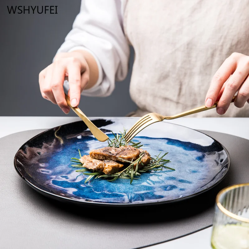 

10 inch large ceramic tableware western fruit salad plate dessert steak bread cuisine kitchen accessories decorative tableware