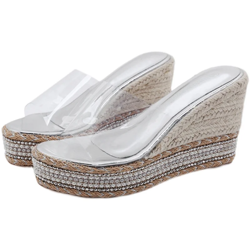 

Simple And Versatile Pure Color Ladies Slippers Summer New Fashion Outer Wear Thick-Soled Super High-Heel Slippers