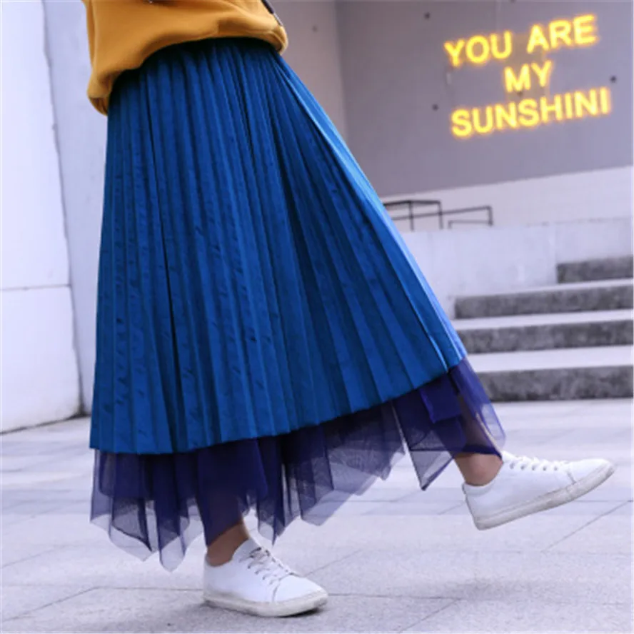 Детские юбки Осень зима 2020 сетчатая плиссированная длинная юбка для девочек