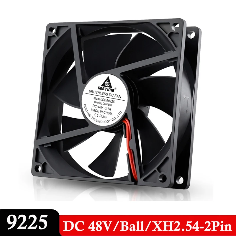 

1 PCS Gdstime 9225 90mm 92MM x 25MM Dual Ball 48V 2Pin 92x92x25mm 9cm DC Brushless Cooler Cooling Fan for PC CPU Computer Case