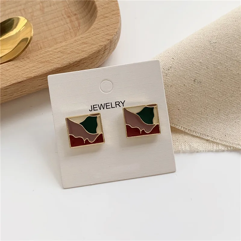 Геометрические Разноцветные квадратные милые серьги Винтажные серьги-гвоздики |