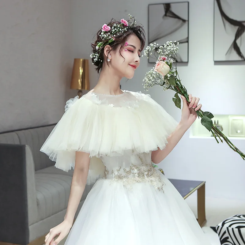 JaneVini Элегантный легкий кремовый цвет свадебная накидка и шаль аппликации