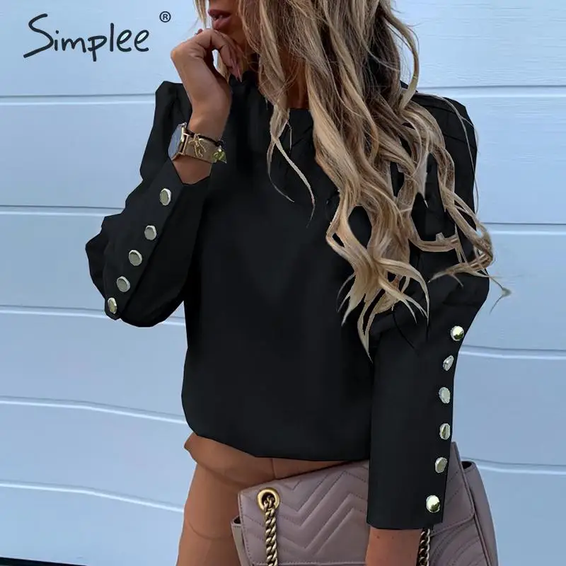 Simplee винтажные однотонные белые женские Клубные блузки на пуговицах рубашки