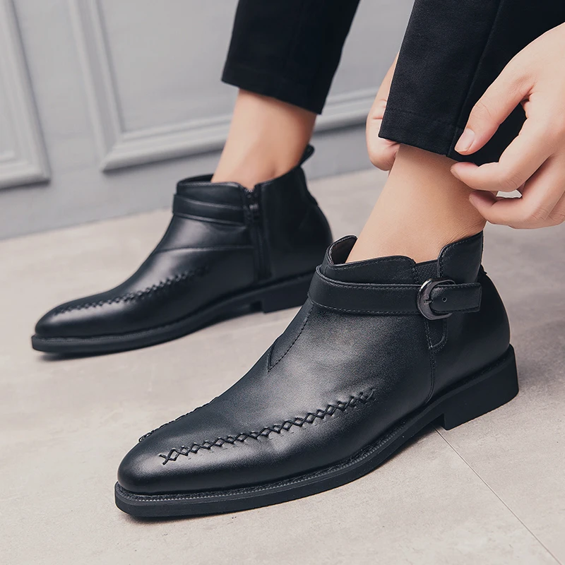 

Hot 2019 Fashion Men Shoes Spring Autumn Ankle Boots Men Comfortable Brogue Shoes Men Casual Male Chelsea Boots Plus Size 38-44