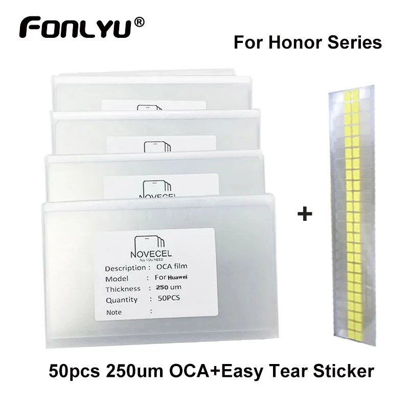 50pc 250um OCA Optical Clear Adhesive for Huawei Honor Play 8A/7 V9/4Play/8 7 6 5 4 X V8 9 10 OCA Glue Touch Glass Lens Film