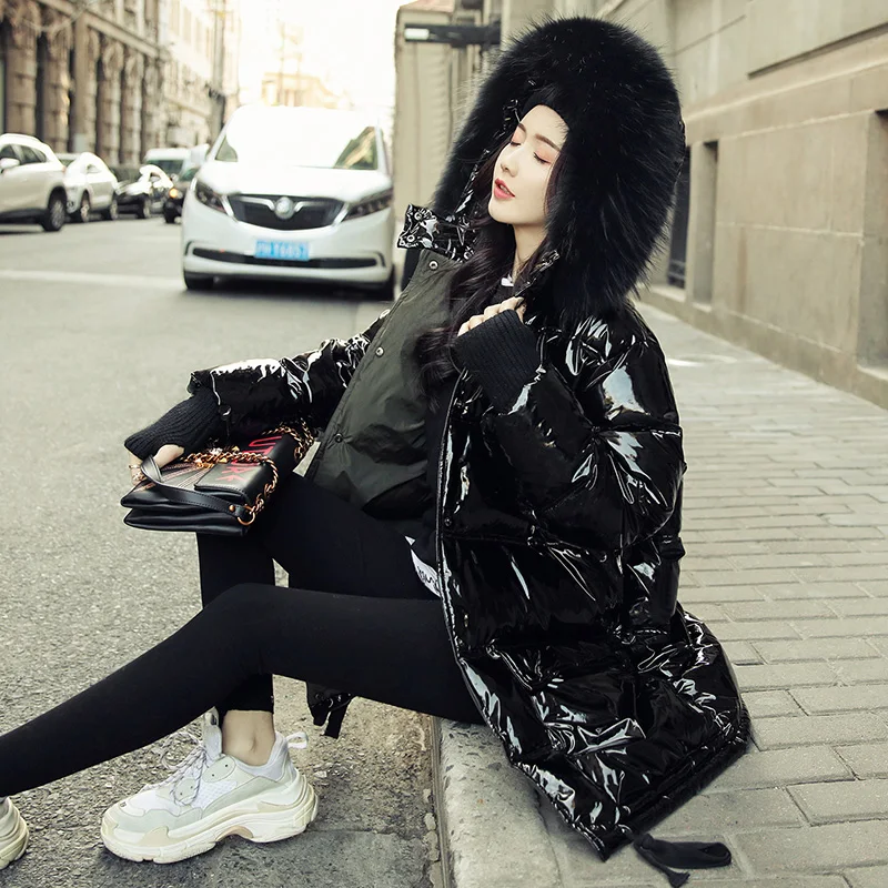 Зимняя куртка Женское пальто парка на утином пуху большой меховой воротник из