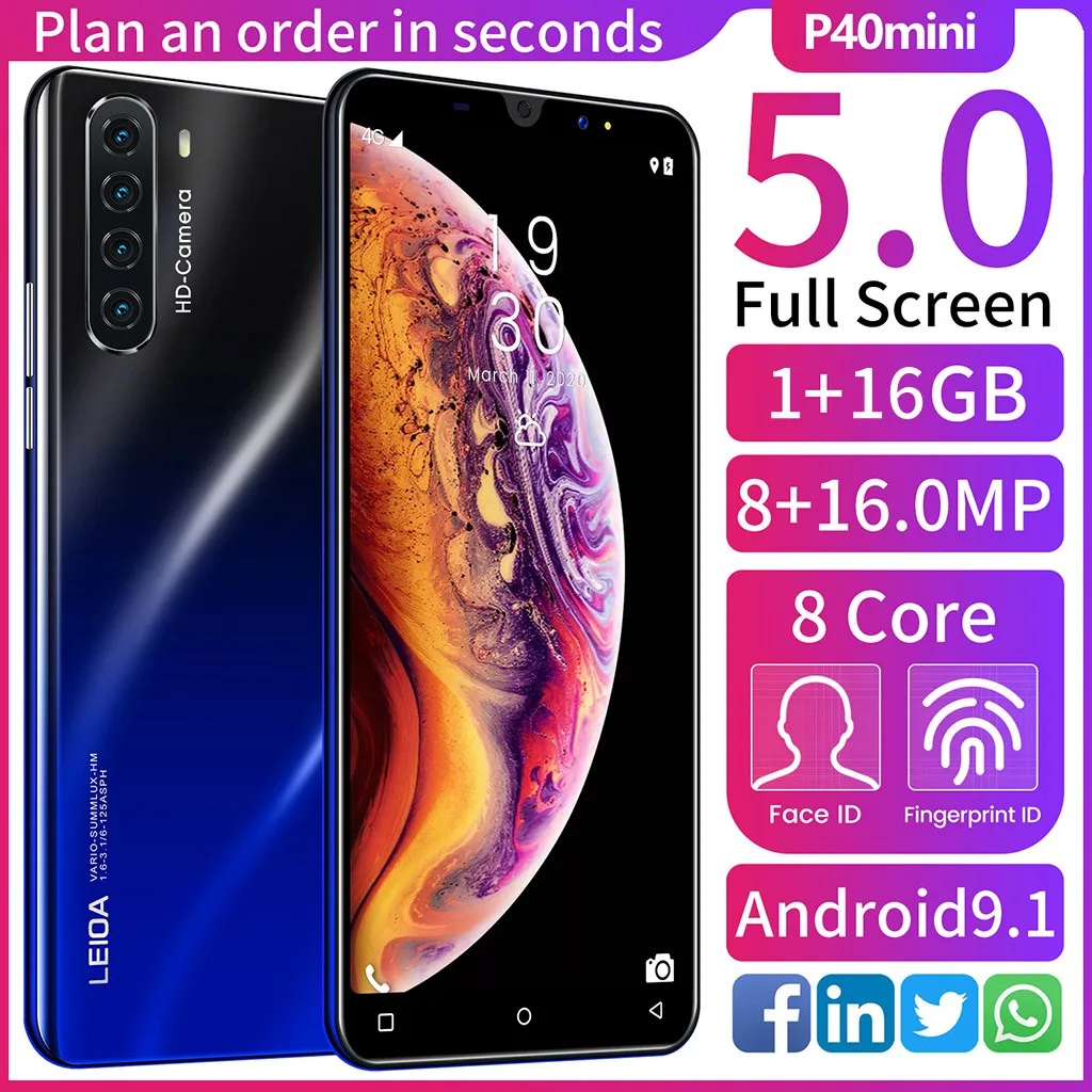 Фото Смартфон P40mini 5 дюймов две SIM-карты Android разблокировка отпечатком пальца идеальный Смартфон P40mini 5 дюймов две SIM-карты Android разблокировка отпечатком пальца идеальный