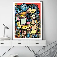 retro cartoon abstract mother and child flowers print posters nursery wall art hd canvas painting kids room pictures home decor