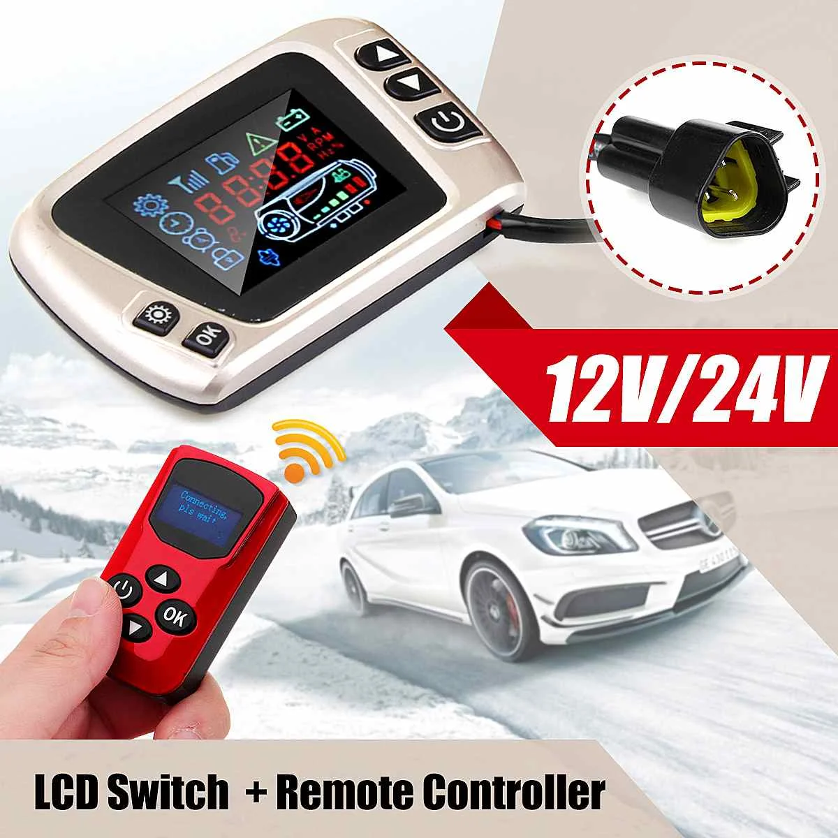 Gold LCD Red Remote Для 5kw/8kw автомобильного обогревателя 12/24V воздушный дизельный Обогреватель стояночный отопитель ЖК-дисплей термостат Дисплей выключатель и пульт дистанционного управления автомобильные аксессуары - Название цвета: Gold LCD Red Remote
