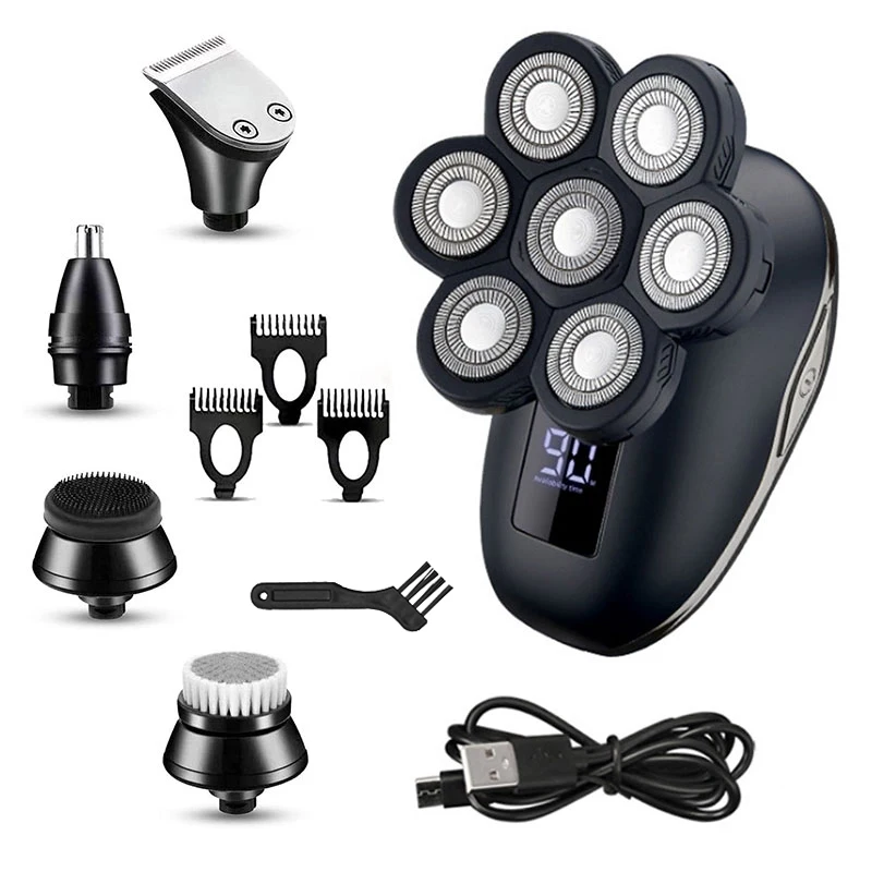 

Электробритва Мужская аккумуляторная, электробритва с семью водонепроницаемыми лезвиями для бритья бороды и ЛЫСЫХ волос, триммер для уход...