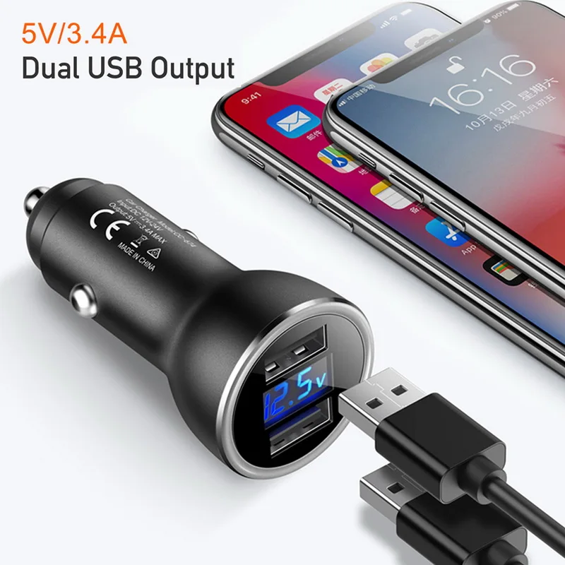 MCDODO 5V 3.4A металлическое USB Автомобильное зарядное устройство с двумя светодиодными цифровыми дисплеями адаптер, быстрая зарядка для iPhone XS samsung Xiaomi Мобильный телефон