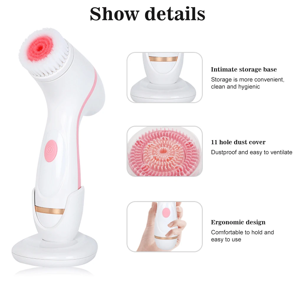 

Electric Face Cleaners Facial Cleansing Brush Pore Ceaner Skin Deep Cleaning Spin Brush 3 Heads Face Spa Facial Beauty Massager