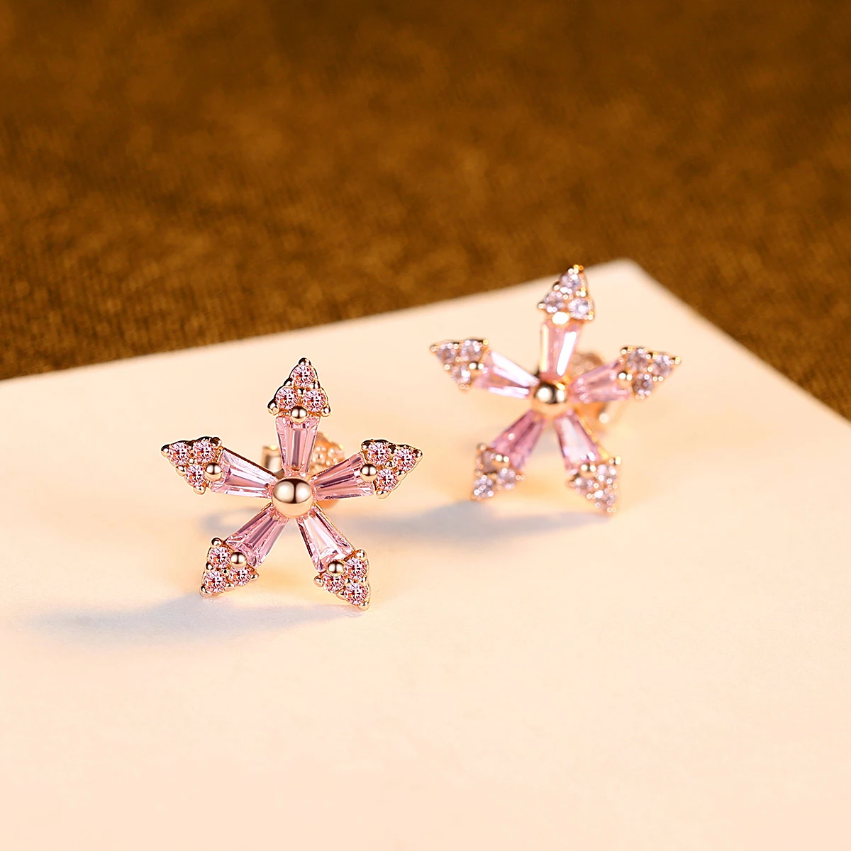 

CZCITY 925 Sterling Silver Pink Flower Stud Earrings for Women Girls Dating AAA CZ Romantic Fine Jewelry Gift Bijoux SE0444