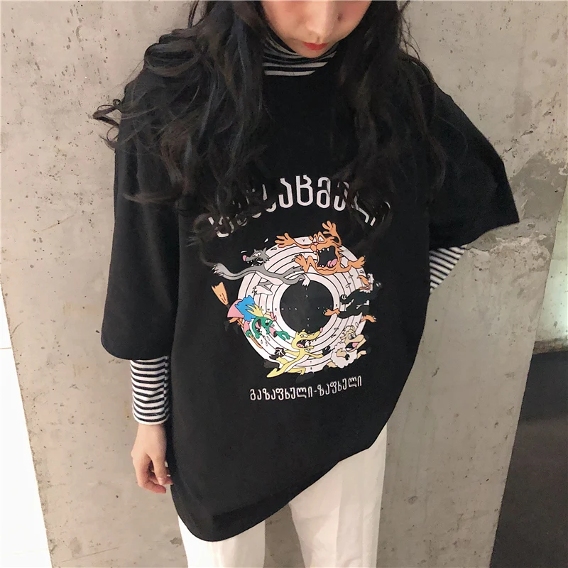 Футболки Женская Длинная свободная одежда с рукавом до локтя для пар футболка