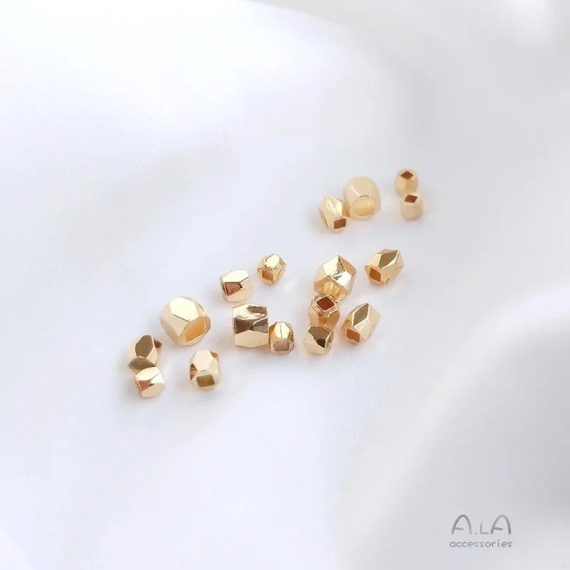 

10 PCS/Set 14K Faceted Cut Angle Beads Rhombus Hexagon Golden Balls DIY String Bracelet Separate Beads Ornament Accessories
