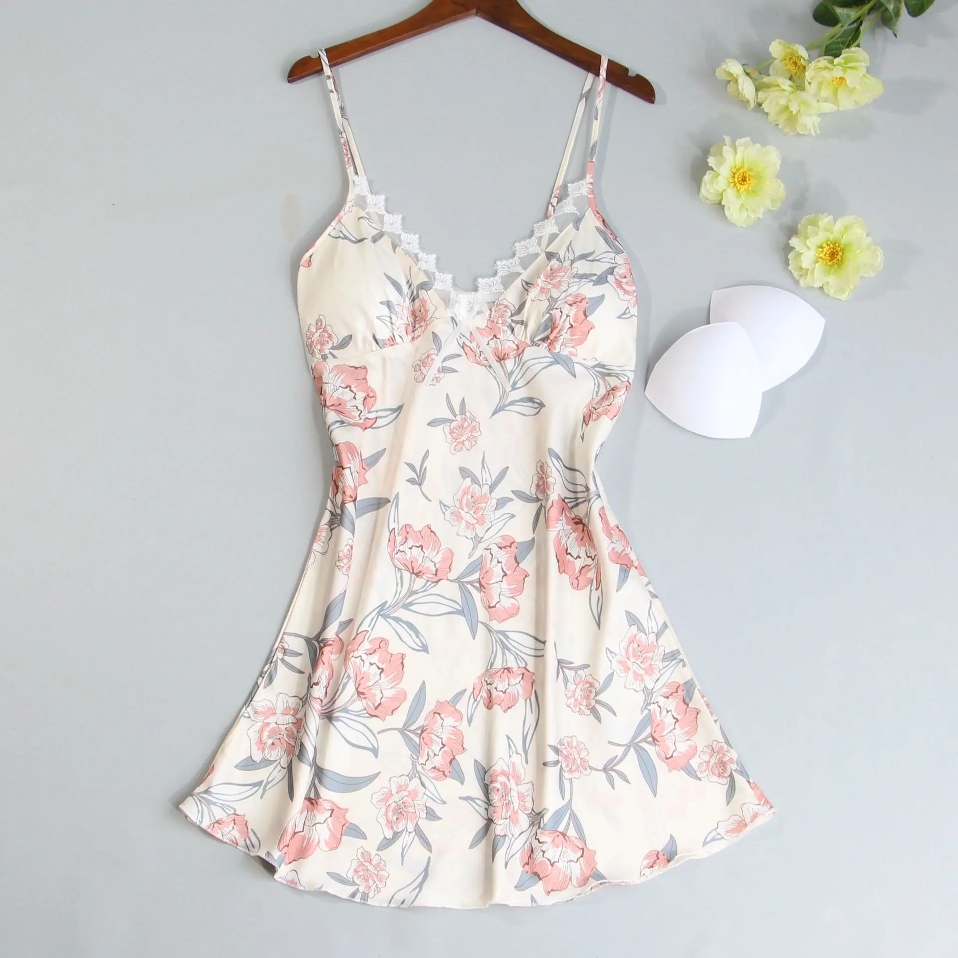 

Халат женский с V-образным вырезом, пикантная ночная рубашка без рукавов, с цветочным принтом, домашняя одежда, M-XL