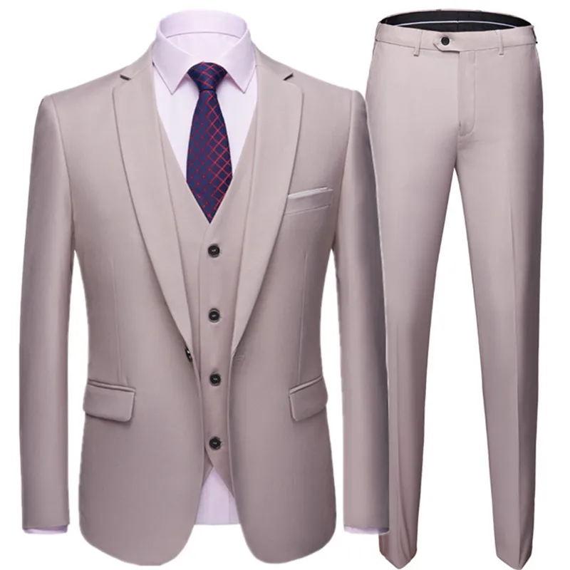 2020 New Men's Solid Color Suit Set Three-piece Coat Vest Pants High End Business Plus Size 6XL Wedding Dress Blazers Jacket | Мужская