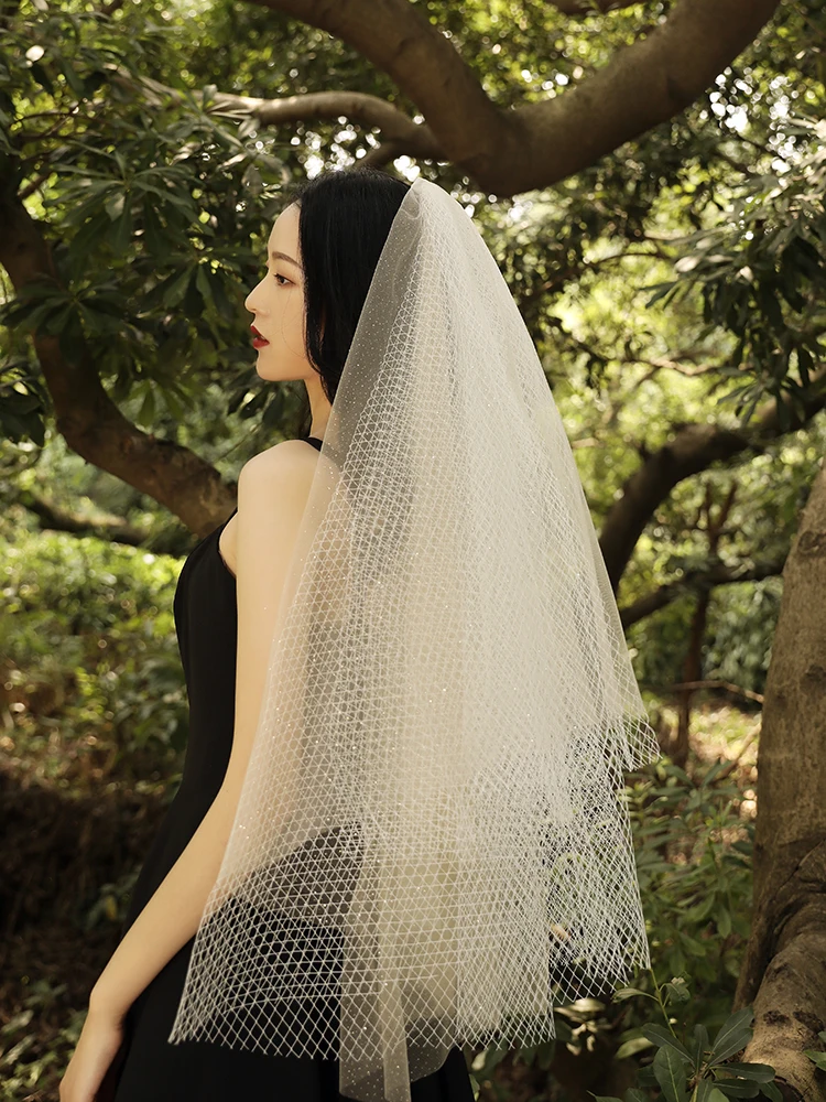 Модная короткая многослойная Тюлевая Фата цвета шампанского для свадьбы