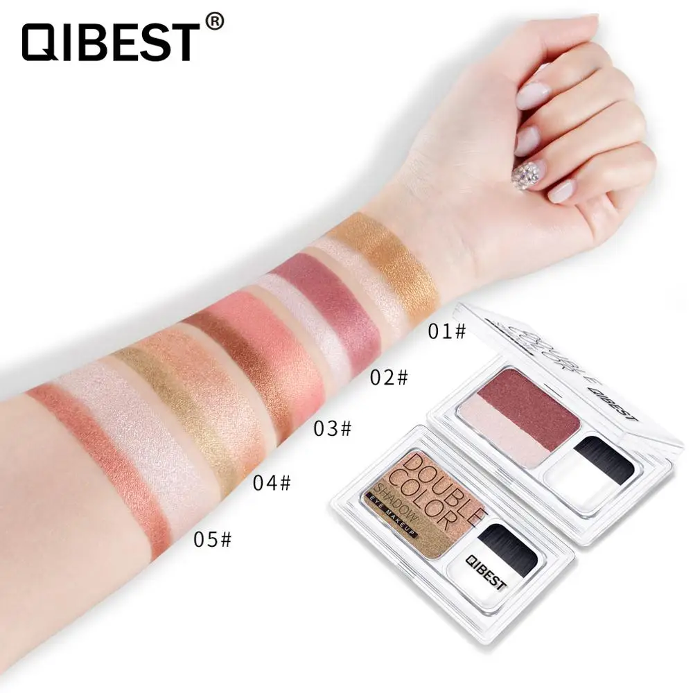 

Qibest dual color eyeshadow palette with brush wine red warm pigment waterproof long lasting shimmer eyeshadow stamp