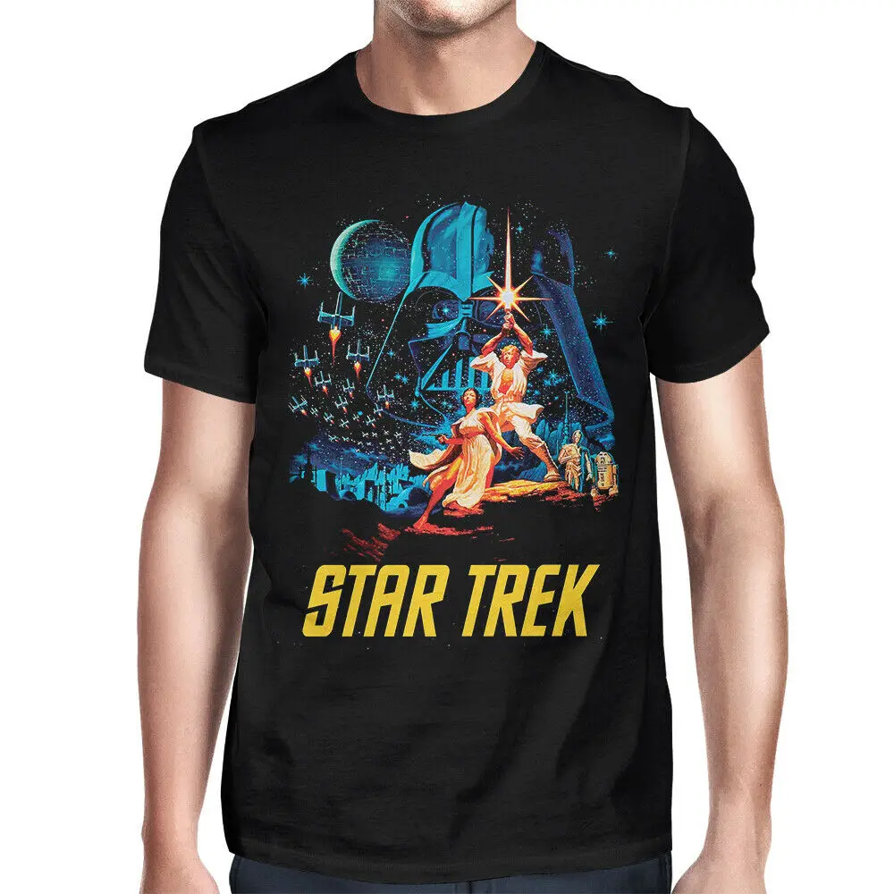 Star Wars x Star Trek оригинальная художественная футболка, хлопковые футболки премиум-класса,, футболка с рисунком окружающей среды, дешевая