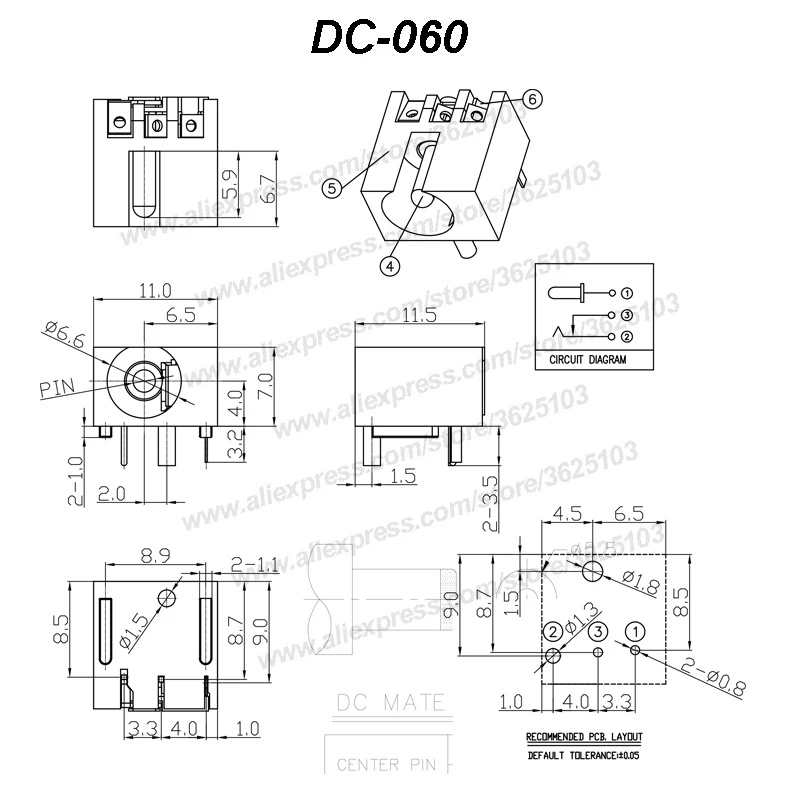 

500PCS DC Jack Connector Female/Male 5.5 x 2.1mm DC Power Socket/ DC Connector Panel Mounting DC-060