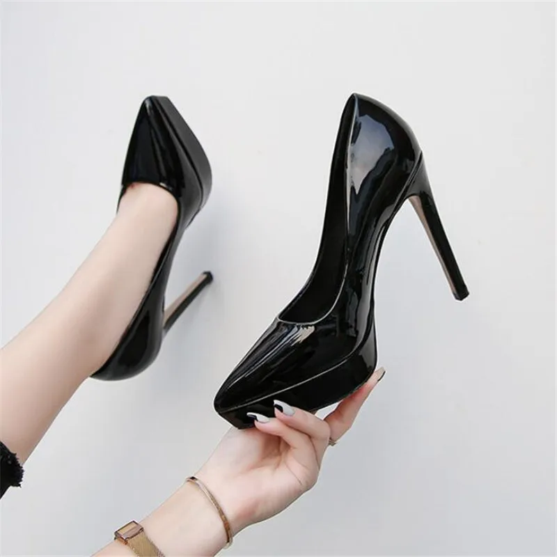 

New net red ladies shoes fashion show single shoes princess shoes women's shoes genuine 12CM stilettos large size 35-45 46