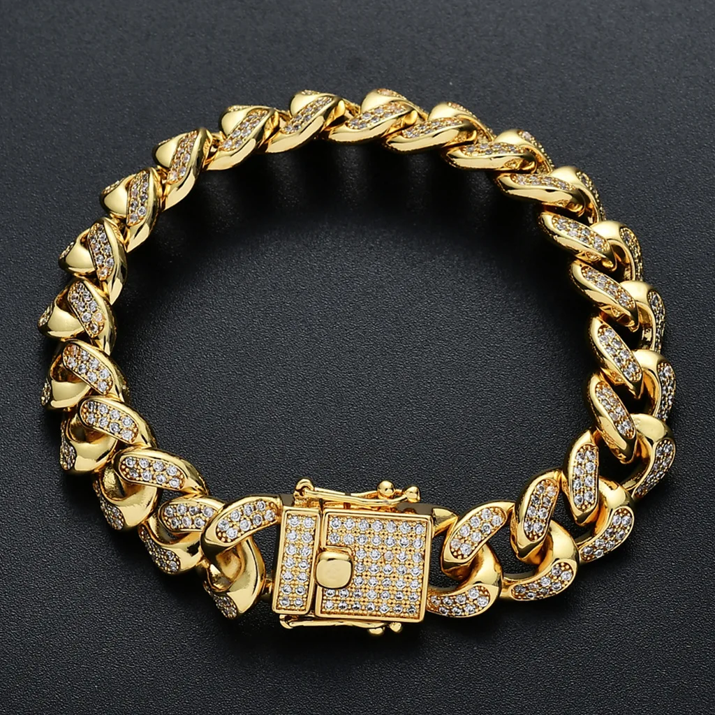 Круглый циркониевый браслет Miami Cuban Link 12 мм Очаровательное украшение в стиле хип