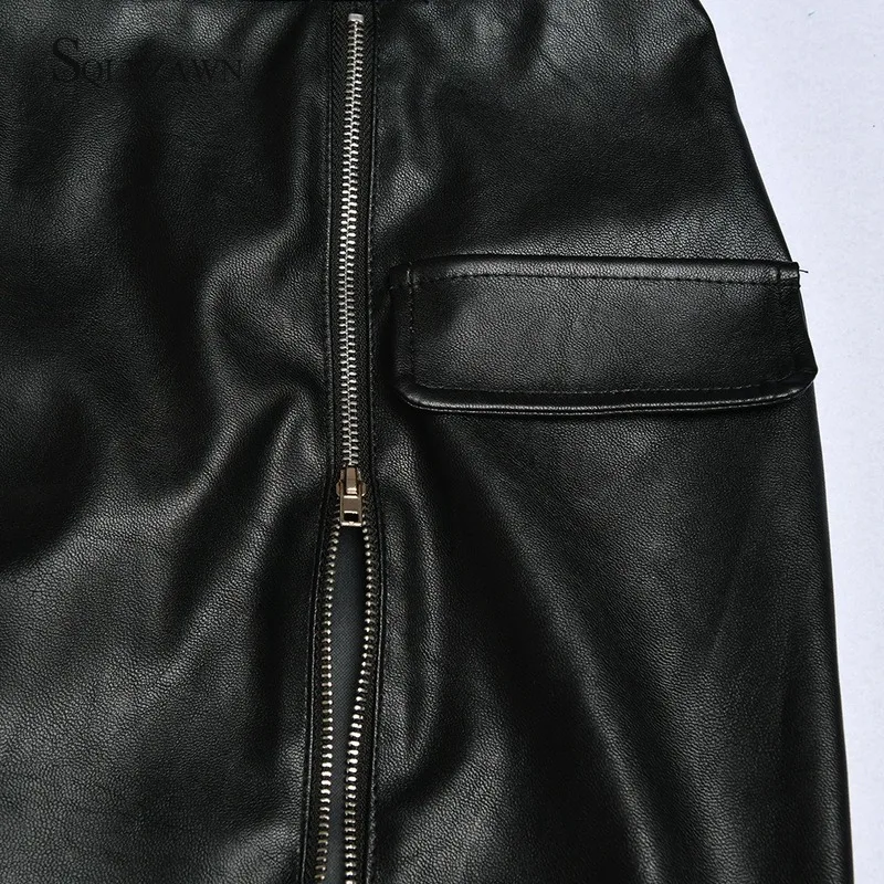 Осенний клубный PU кожаный сексуальный женский жакет и комплект с мини-юбкой