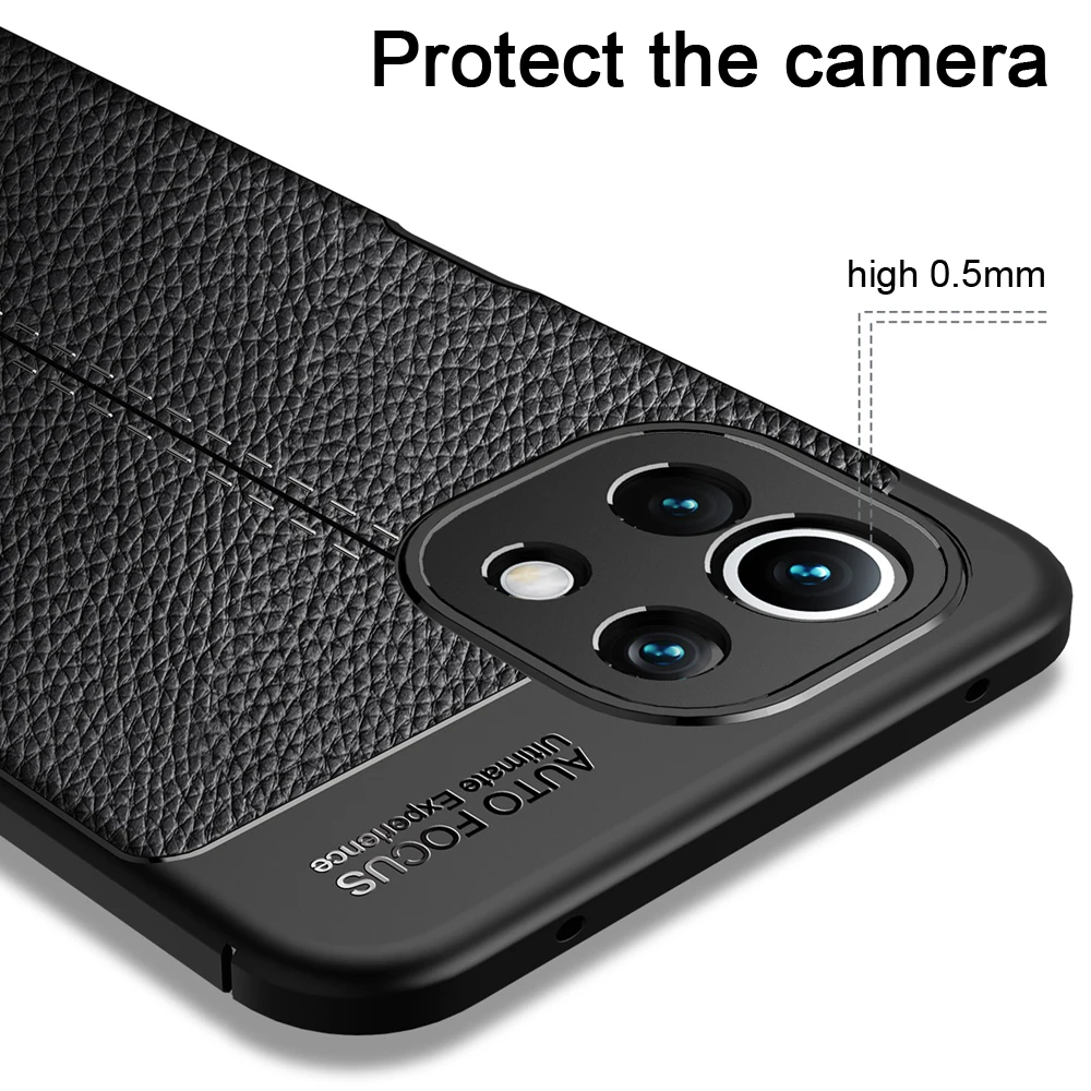 KEYSION Shockproof Case for Xiaomi Mi 11 Lite 11i leather texture soft silicone Phone Back Cover for Xiaomi Mi 10 Lite 10T 10S