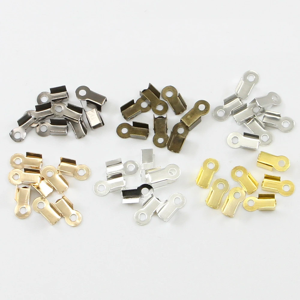 

200pcs/lot Cove Clasps Cord End Caps String Ribbon Leather Clip Tip Fold Crimp Bead Connectors For Jewelry Making DIY Supplies