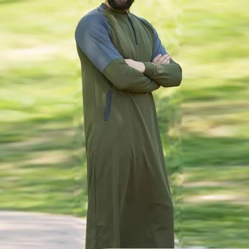 Мусульманские мужские длинные халаты новинка 2019 контрастные цвета на молнии