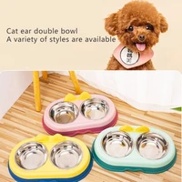 double pet bowls stainless steel dog food water feeder pet drinking dish feeder cat puppy small dog feeding pet accessories