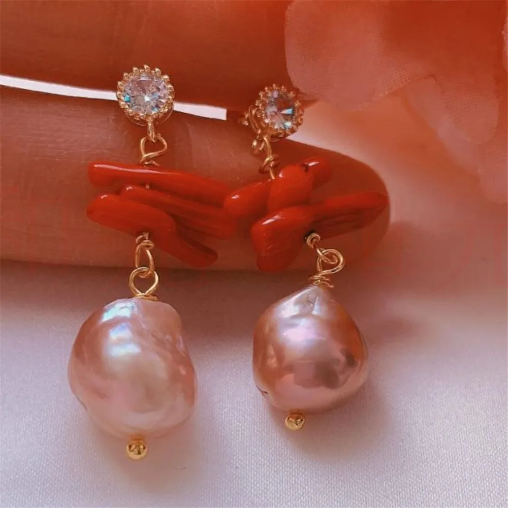 

Элегантные серьги с натуральным красным агатом и жемчугом, пряжка 18K, подарок для женщин на удачу, пасхальные украшения, подвеска на Хэллоуи...