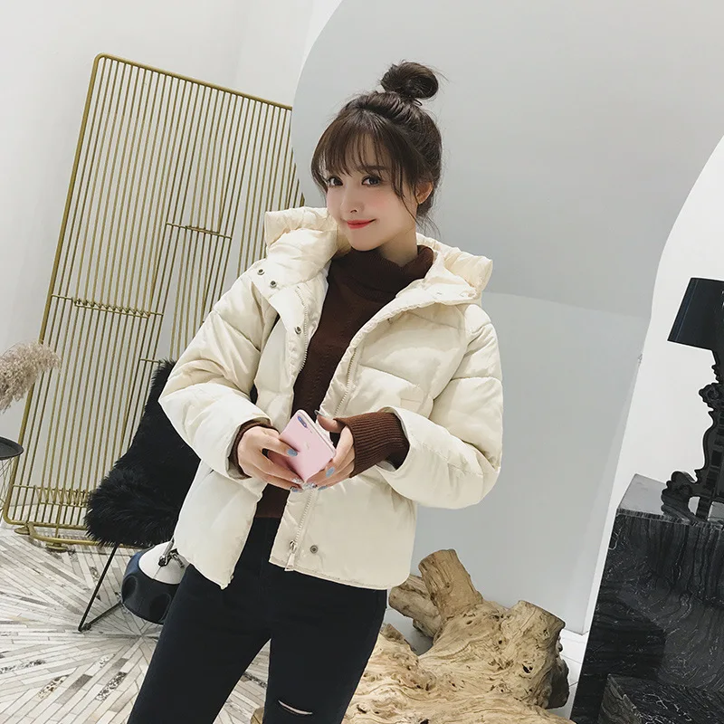 

Winter Down Jacket Women Bubble Puffer Coat Solid Pockets Hooded Short Warm Outerwear 2020 Fashion Korean Female Parkas Jackets