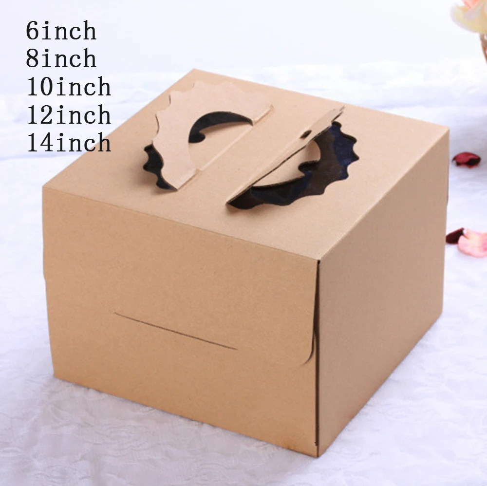 

Handheld Cake Package Box Kraft Paper Box With Window Square Cake Box Organizer Single Layer Cake Packaging Boxes Dessert Shop