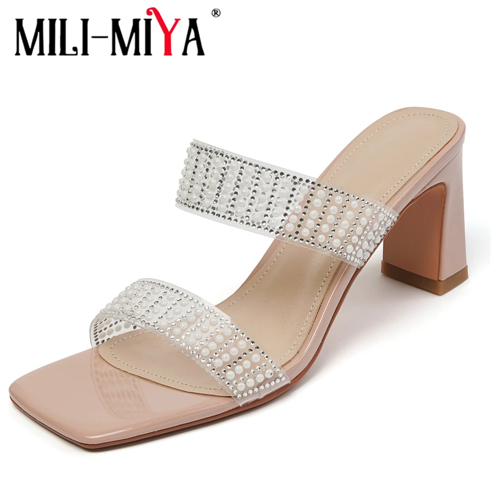 

MILI-MIYA комнатные туфли на высоких каблуках; Летние женские жемчужные стразы на каждый день; Пляжные шлепанцы; Босоножки на квадратном каблук...