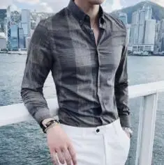 

Long sleeve shirt man new young slim men grid business casual quality shirt man DY-392